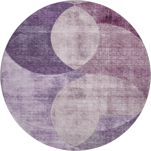 HomeRoots 8' Purple Lilac Geometric Washable Round Rug - UV Protected, Stain Resistant, Perfect for High-Traffic Areas 686279
