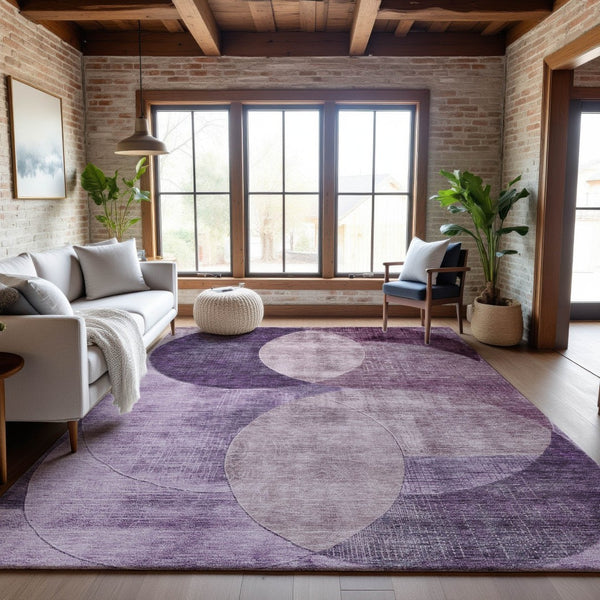 HomeRoots 10' X 14' Purple Lilac & Mauve Geometric Area Rug - Washable, Stain Resistant, UV Protected Design 686282