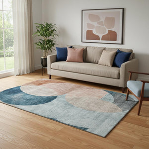 HomeRoots 5' X 8' Geometric Area Rug in Rust, Teal & Beige – Durable, Washable, UV-Protected for Homes 686284