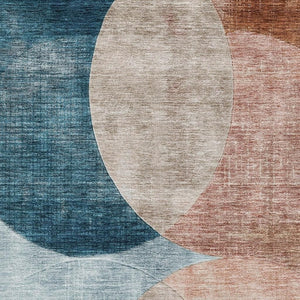 HomeRoots 8' X 10' Washable Geometric Area Rug in Rust, Teal, and Beige with UV Protection for High-Traffic Spaces 686286