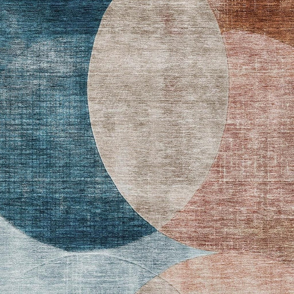 HomeRoots 8' X 10' Washable Geometric Area Rug in Rust, Teal, and Beige with UV Protection for High-Traffic Spaces 686286