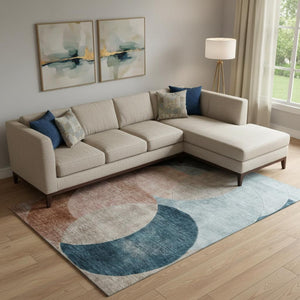 HomeRoots 9' X 12' Geometric Washable Area Rug in Rust, Teal & Beige – UV Protected, Stylish & Durable Design 686287