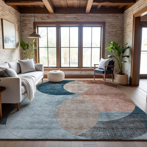 HomeRoots 9' X 12' Geometric Washable Area Rug in Rust, Teal & Beige – UV Protected, Stylish & Durable Design 686287