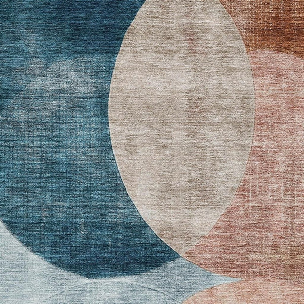 HomeRoots 9' X 12' Geometric Washable Area Rug in Rust, Teal & Beige – UV Protected, Stylish & Durable Design 686287