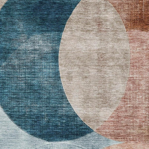 HomeRoots 10' X 14' Stylish Rust Teal Beige Geometric Washable Area Rug with UV Protection for Homes 686288