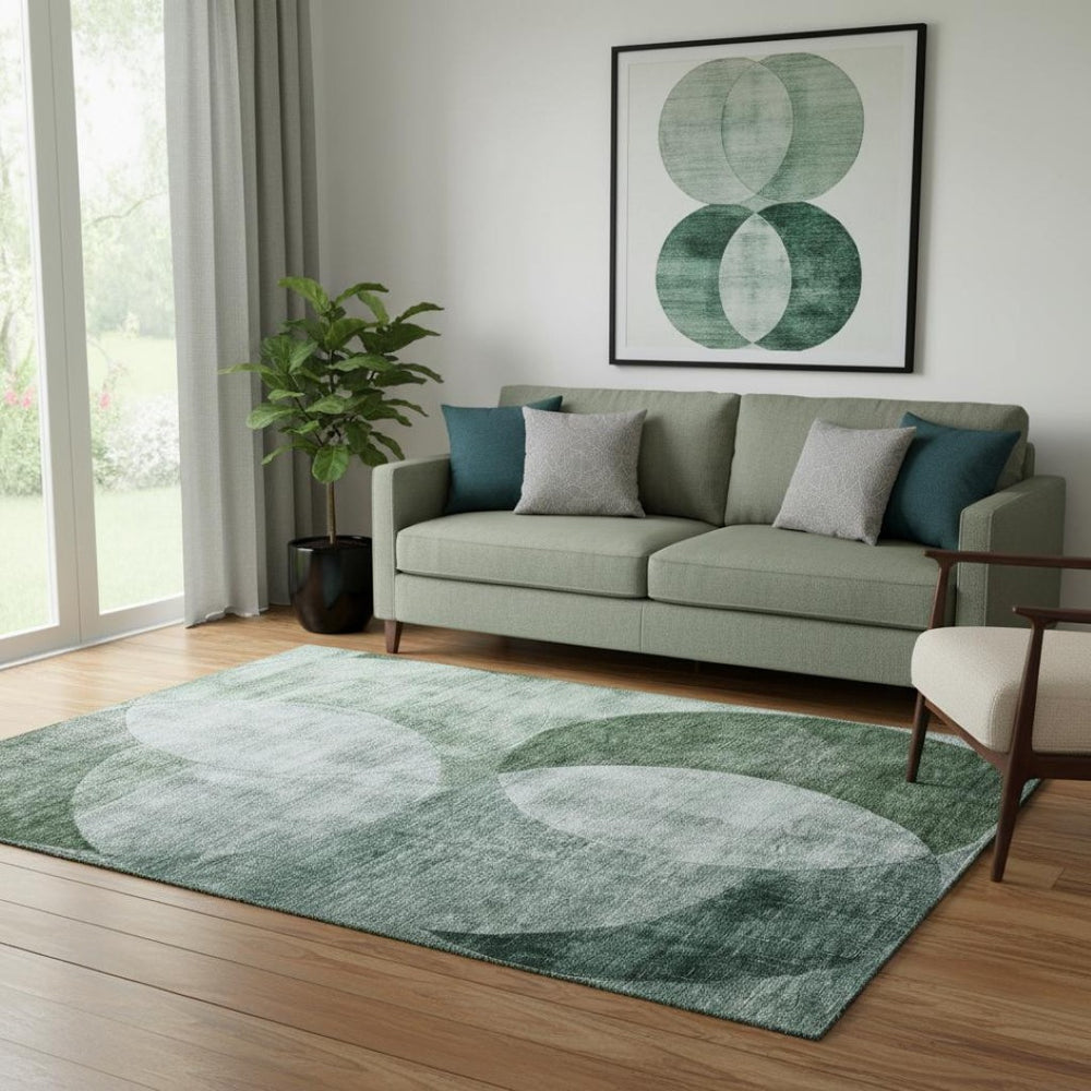 HomeRoots 5' X 8' Aqua Green Teal Geometric Area Rug - Washable, UV Protected, Perfect for Family Spaces 686290