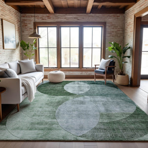 HomeRoots 5' X 8' Aqua Green Teal Geometric Area Rug - Washable, UV Protected, Perfect for Family Spaces 686290