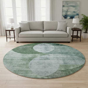 HomeRoots 8' Aqua Green and Teal Geometric Round Rug - Washable, UV-Protected, Durable, and Stylish Decor Piece 686291