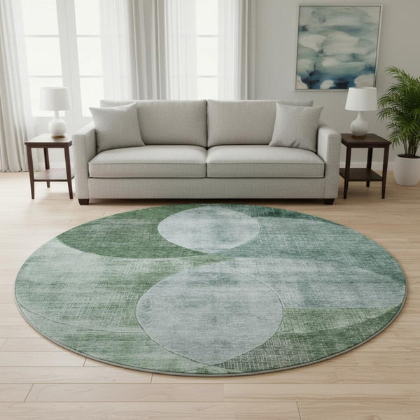 HomeRoots 8' Aqua Green and Teal Geometric Round Rug - Washable, UV-Protected, Durable, and Stylish Decor Piece 686291