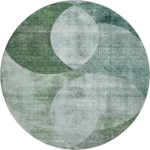 HomeRoots 8' Aqua Green and Teal Geometric Round Rug - Washable, UV-Protected, Durable, and Stylish Decor Piece 686291