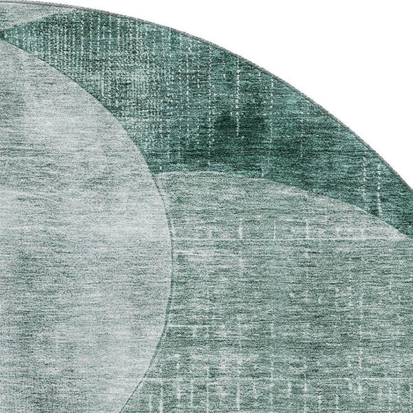 HomeRoots 8' Aqua Green and Teal Geometric Round Rug - Washable, UV-Protected, Durable, and Stylish Decor Piece 686291
