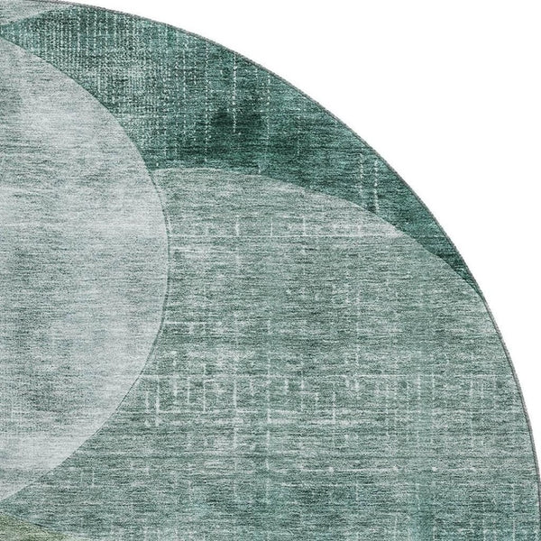 HomeRoots 8' Aqua Green and Teal Geometric Round Rug - Washable, UV-Protected, Durable, and Stylish Decor Piece 686291