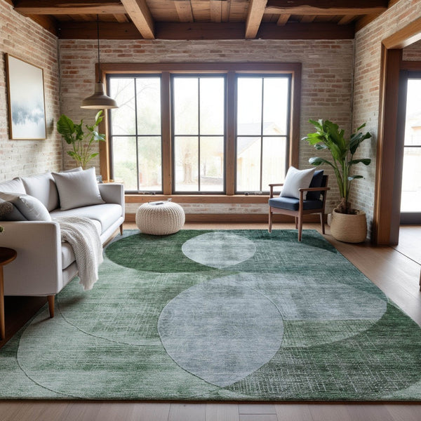 HomeRoots 9' Aqua Green and Teal Geometric Washable Area Rug - Durable, UV-Protected, Stylish Design for Homes 686293