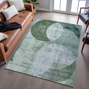 HomeRoots 9' Aqua Green and Teal Geometric Washable Area Rug - Durable, UV-Protected, Stylish Design for Homes 686293