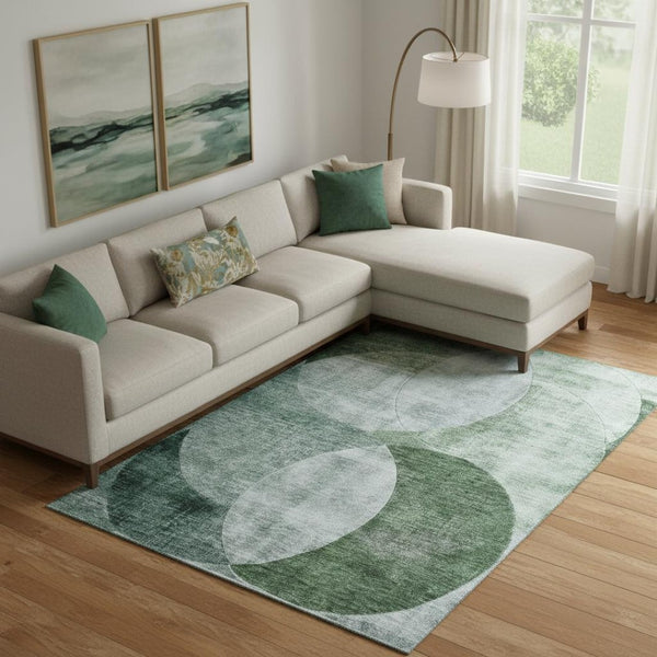 HomeRoots 10' Aqua Green & Teal Geometric Washable Area Rug with UV Protection for Modern Living Spaces 686294