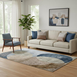 HomeRoots 5' X 8' Sky Blue Brown Beige Geometric Area Rug - Washable, UV Protected, Stain Resistant & Stylish! 686296
