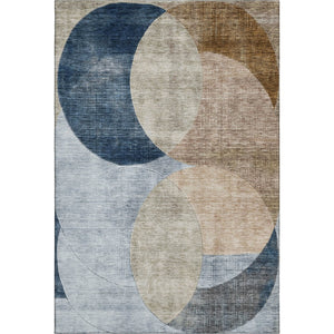 HomeRoots 5' X 8' Sky Blue Brown Beige Geometric Area Rug - Washable, UV Protected, Stain Resistant & Stylish! 686296