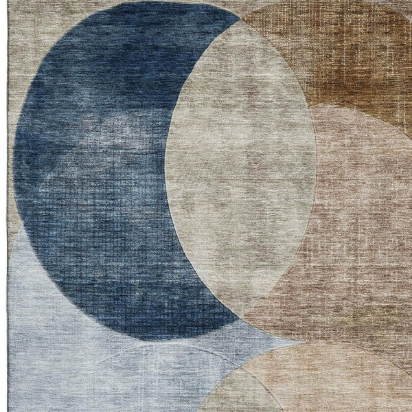 HomeRoots 5' X 8' Sky Blue Brown Beige Geometric Area Rug - Washable, UV Protected, Stain Resistant & Stylish! 686296