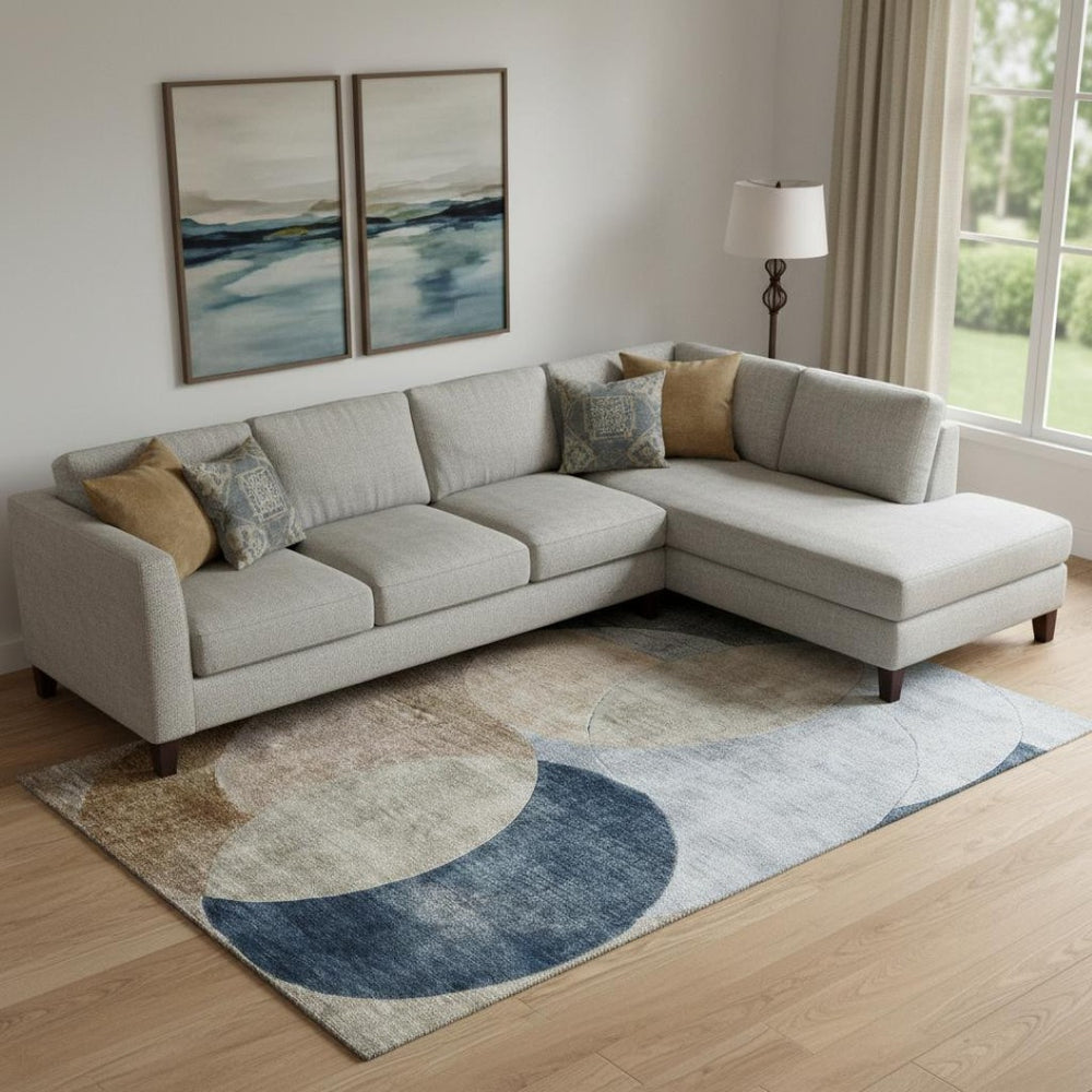 HomeRoots 9' X 12' Sky Blue Brown Beige Geometric Area Rug - Washable, UV Protected, Perfect for Kids & Pets! 686299