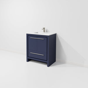English Elm Navy Blue Bath Vanity 30" W X 20" D With Cultured Marble Top & Gun Metal Faucet For Modern Elegance B2731P259302