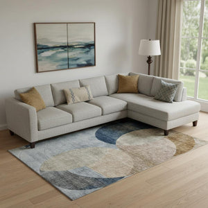 HomeRoots 10' Sky Blue, Brown & Beige Geometric Area Rug - Washable, UV Protected, Perfect for Modern Spaces! 686300