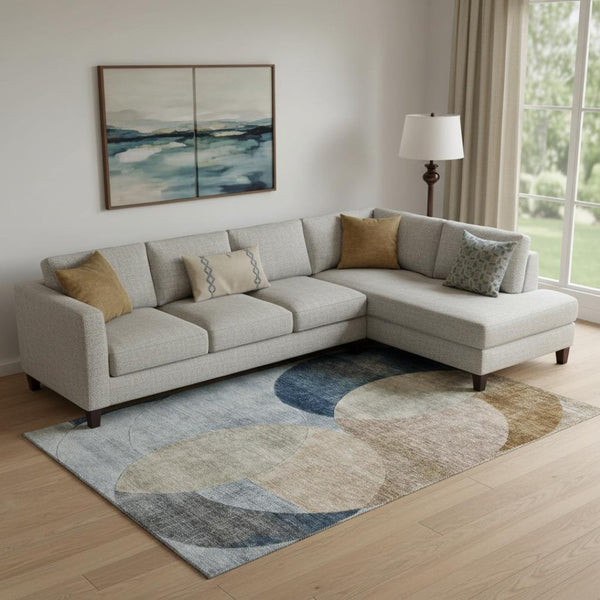 HomeRoots 10' Sky Blue, Brown & Beige Geometric Area Rug - Washable, UV Protected, Perfect for Modern Spaces! 686300