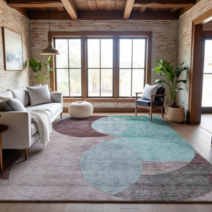 HomeRoots 5' X 8' Teal, Mauve & Blush Geometric Area Rug – Washable, UV Protected & Perfect for Busy Homes! 686302