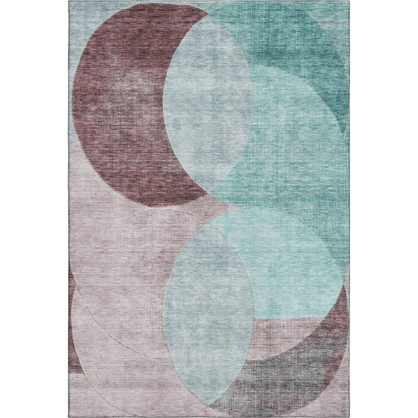 HomeRoots 5' X 8' Teal, Mauve & Blush Geometric Area Rug – Washable, UV Protected & Perfect for Busy Homes! 686302