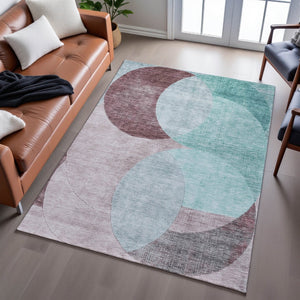 HomeRoots 5' X 8' Teal, Mauve & Blush Geometric Area Rug – Washable, UV Protected & Perfect for Busy Homes! 686302