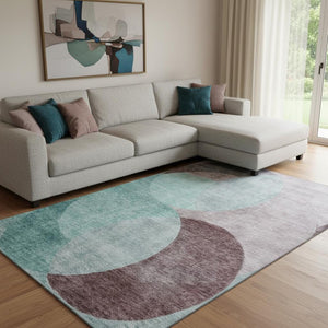 HomeRoots 8' X 10' Stylish Teal, Mauve & Blush Geometric Area Rug – Washable, UV Protected & Stain Resistant 686304