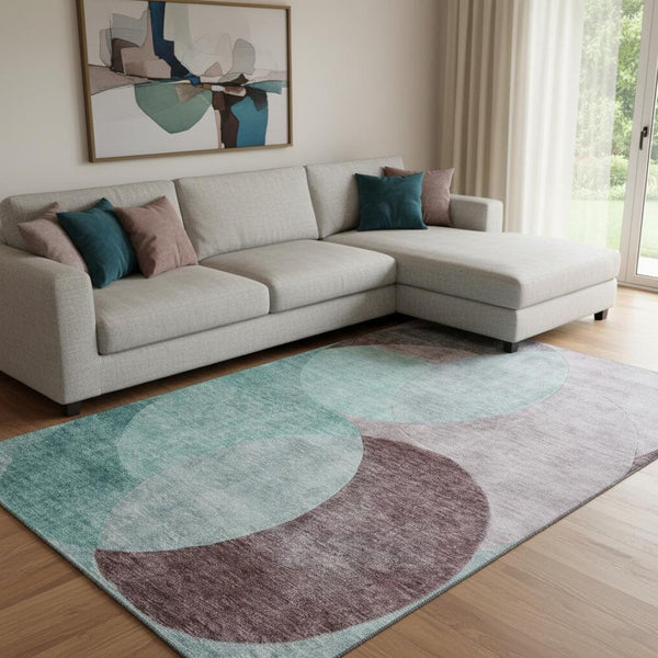 HomeRoots 8' X 10' Stylish Teal, Mauve & Blush Geometric Area Rug – Washable, UV Protected & Stain Resistant 686304