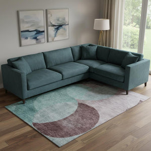 HomeRoots 9' X 12' Stylish Teal, Mauve, and Blush Geometric Area Rug - Washable, UV Protection, Durable Design 686305