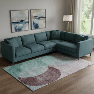 HomeRoots 10' X 14' Teal Mauve Blush Geometric Area Rug - Durable, Washable & UV-Protected for High-Traffic Spaces 686306