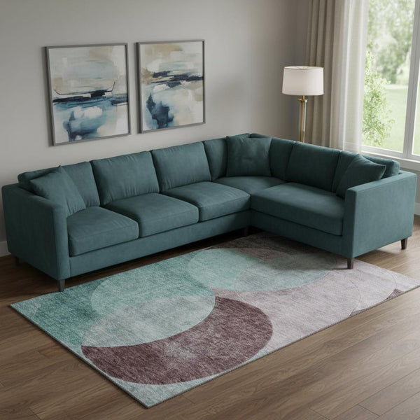 HomeRoots 10' X 14' Teal Mauve Blush Geometric Area Rug - Durable, Washable & UV-Protected for High-Traffic Spaces 686306