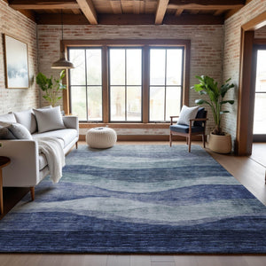 HomeRoots 5' X 8' Washable Blue & Sky Blue Abstract Area Rug with UV Protection for High-Traffic Homes 686308