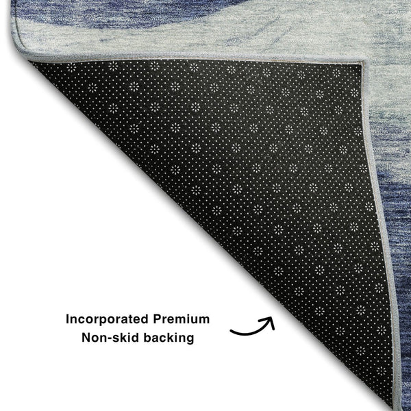 HomeRoots 5' X 8' Washable Blue & Sky Blue Abstract Area Rug with UV Protection for High-Traffic Homes 686308