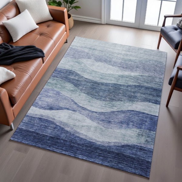 HomeRoots 5' X 8' Washable Blue & Sky Blue Abstract Area Rug with UV Protection for High-Traffic Homes 686308