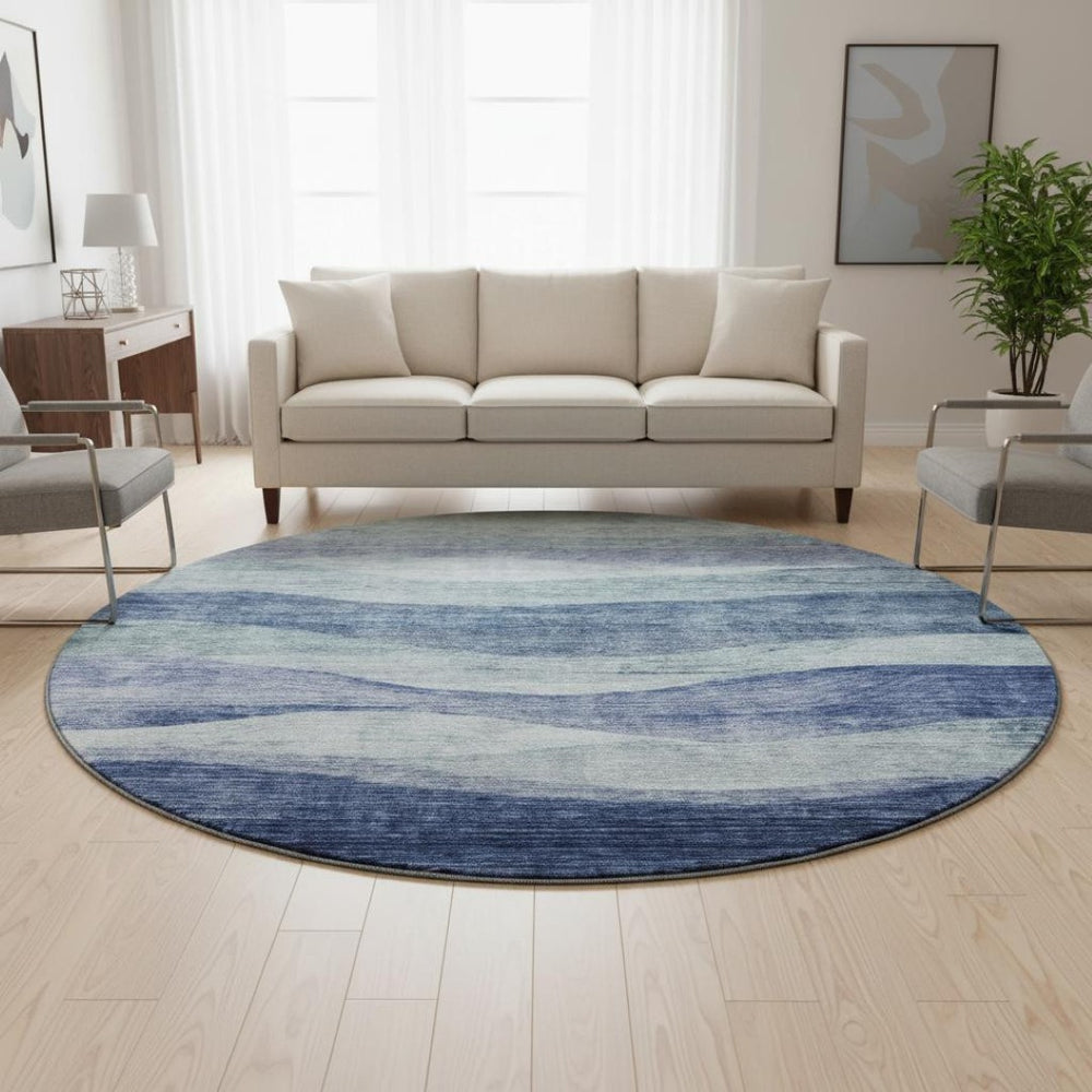 HomeRoots 8' Blue Abstract Round Rug – Washable, UV Protected, Stylish Indoor Centerpiece for Any Space 686309