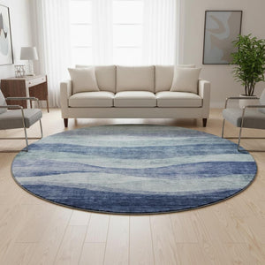HomeRoots 8' Blue Abstract Round Rug – Washable, UV Protected, Stylish Indoor Centerpiece for Any Space 686309