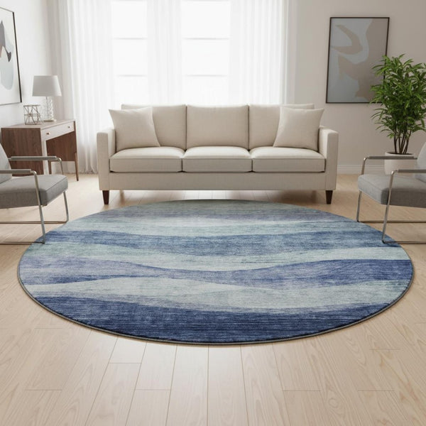 HomeRoots 8' Blue Abstract Round Rug – Washable, UV Protected, Stylish Indoor Centerpiece for Any Space 686309