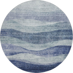 HomeRoots 8' Blue Abstract Round Rug – Washable, UV Protected, Stylish Indoor Centerpiece for Any Space 686309