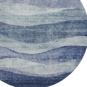 HomeRoots 8' Blue Abstract Round Rug – Washable, UV Protected, Stylish Indoor Centerpiece for Any Space 686309