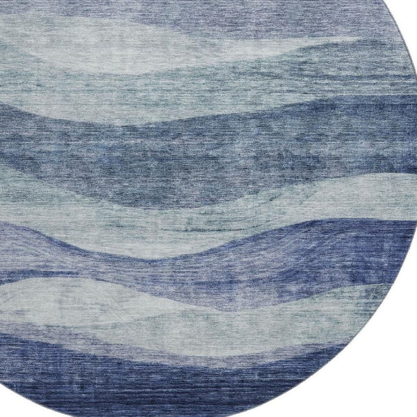 HomeRoots 8' Blue Abstract Round Rug – Washable, UV Protected, Stylish Indoor Centerpiece for Any Space 686309