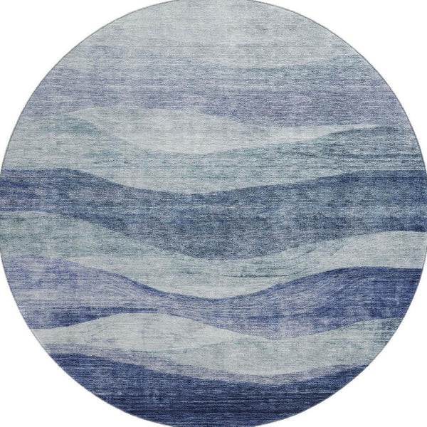 HomeRoots 8' Blue Abstract Round Rug – Washable, UV Protected, Stylish Indoor Centerpiece for Any Space 686309