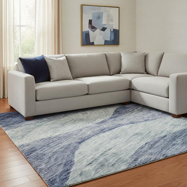 HomeRoots 8' X 10' Abstract Blue & Sky Blue Washable Area Rug with UV Protection for High-Traffic Spaces 686310