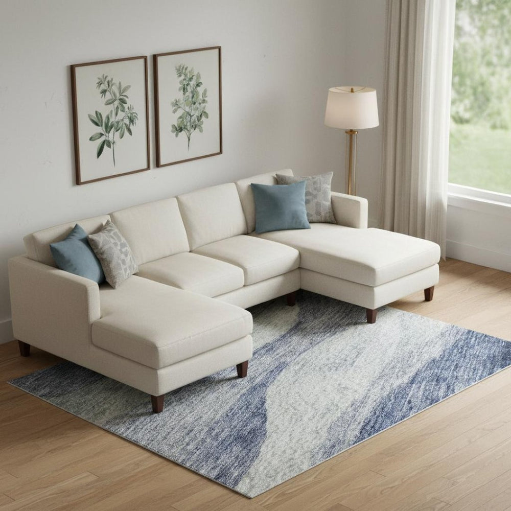 HomeRoots 9' X 12' Blue Abstract Washable Area Rug with UV Protection - Durable, Stylish, and Easy Care Design 686311