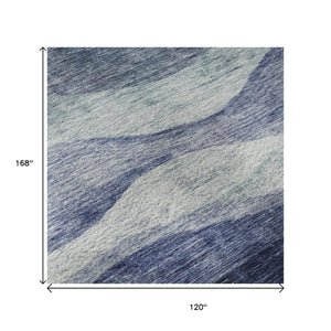HomeRoots 10' X 14' Blue and Sky Blue Abstract Washable Area Rug - UV Protected, Durable, Easy-Care Design 686312