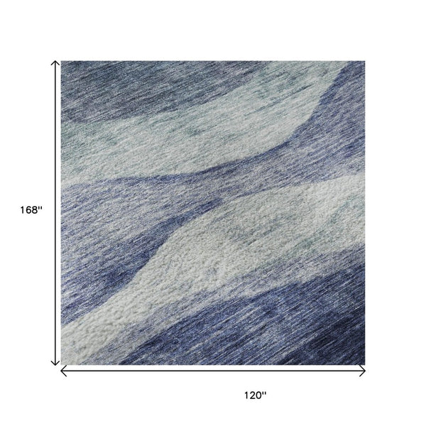 HomeRoots 10' X 14' Blue and Sky Blue Abstract Washable Area Rug - UV Protected, Durable, Easy-Care Design 686312