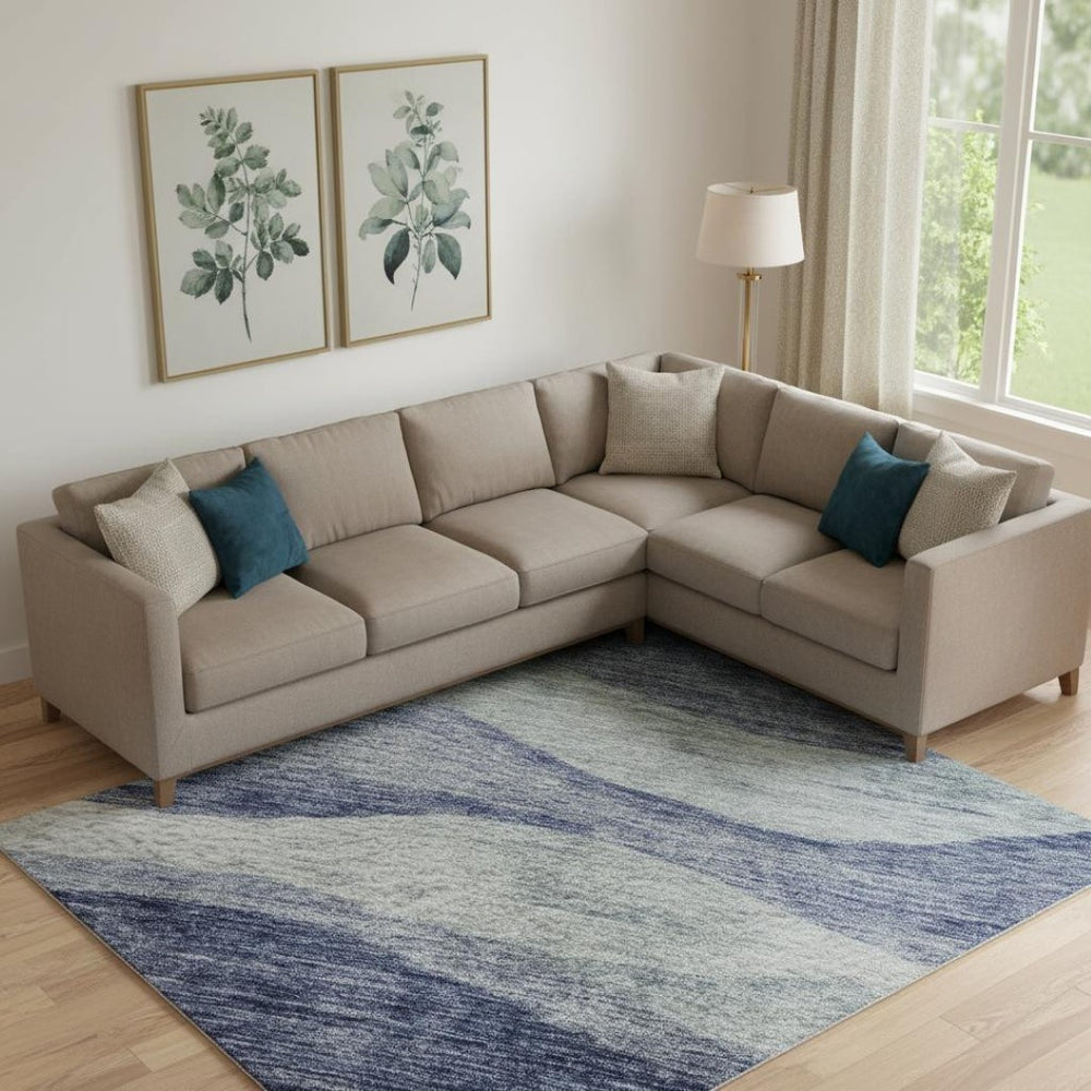HomeRoots 10' X 14' Blue and Sky Blue Abstract Washable Area Rug - UV Protected, Durable, Easy-Care Design 686312