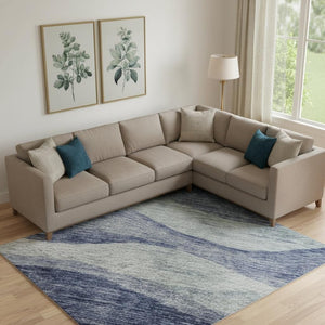 HomeRoots 10' X 14' Blue and Sky Blue Abstract Washable Area Rug - UV Protected, Durable, Easy-Care Design 686312
